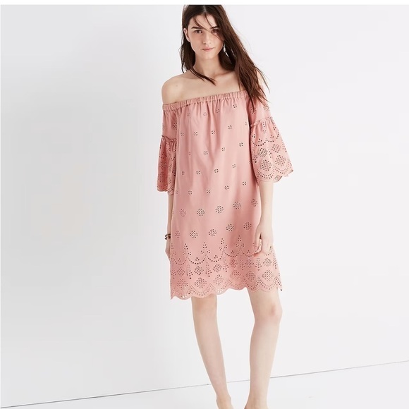 Madewell Eyelet Off-the-Shoulder Dress in dusty clay  - size 4 - Picture 1 of 8